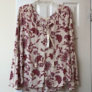 Lovestitch cream and berry color blouse with flair sleeve